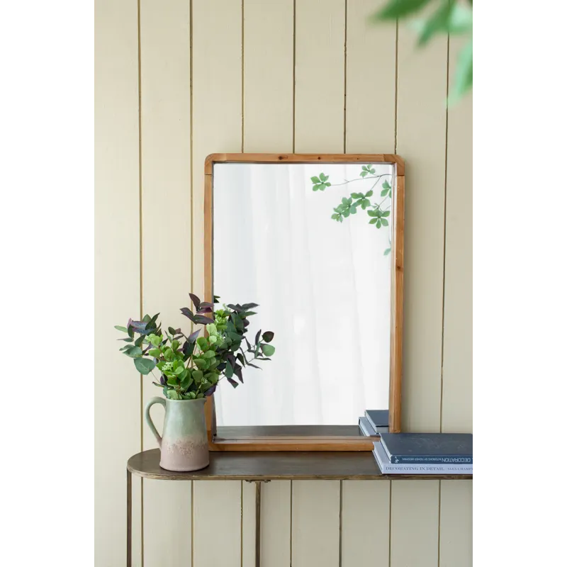Rectangle Wood Mirror, Farmhouse Wall Decor For Living Room Bedroom Entryway - Brown