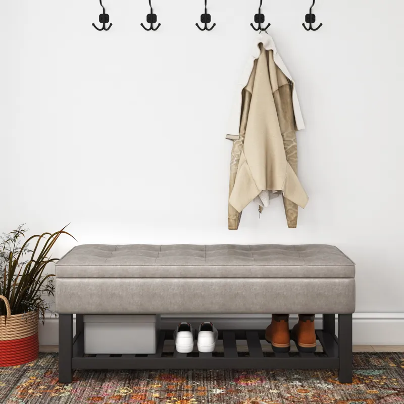 Cosmopolitan - Storage Ottoman Bench with Open Bottom - Distressed Grey Taupe