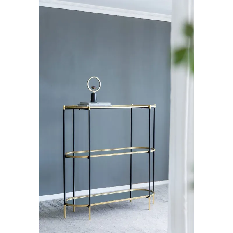 3 Tier Metal Console Table Mirrored Shelf - Black / Gold