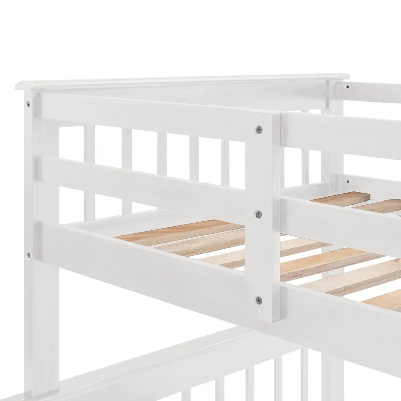 Twin Over Full Stairway Bunk Bed With Drawer, Storage And Guard Rail For Bedroom, Dorm, For Adults -