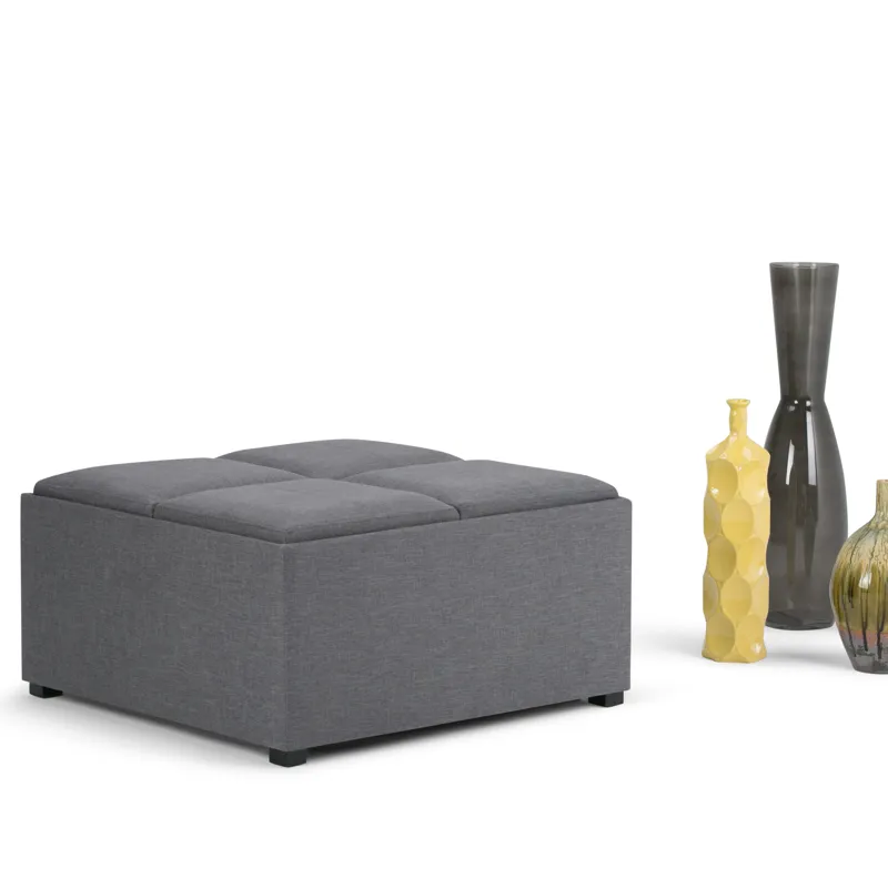 Avalon - Square Coffee Table Storage Ottoman - Slate Grey
