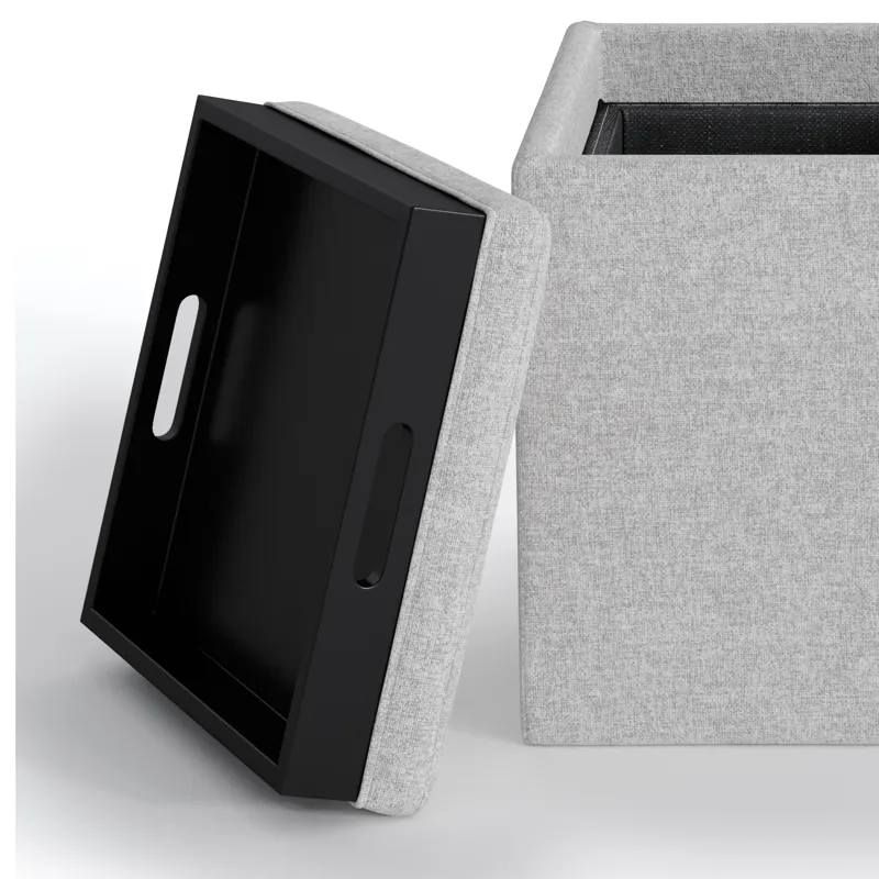 Rockwood - Cube Storage Ottoman with Tray - Cloud Grey