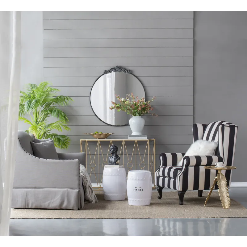 Classic Design Mirror With Round Shape And Baroque Inspired Frame For Bathroom, Entryway, Console Le