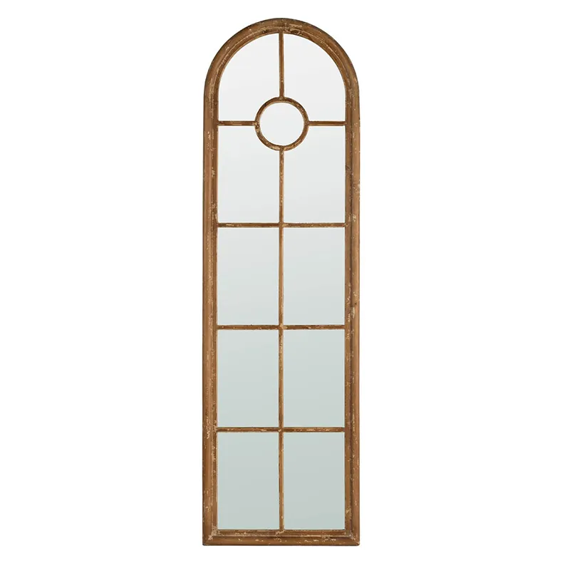 Half Round Elongated Mirror With Decorative Window Look Classic Architecture Style Solid Fir Wood In