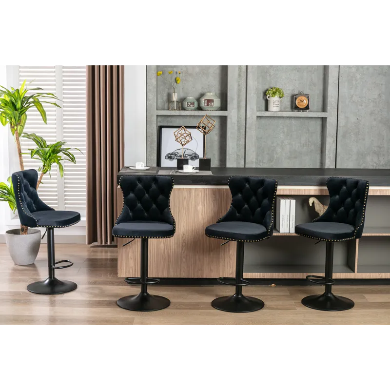 Swivel Velvet Barstools Adjusatble Seat Height, Modern Upholstered Bar Stools With Backs Comfortable