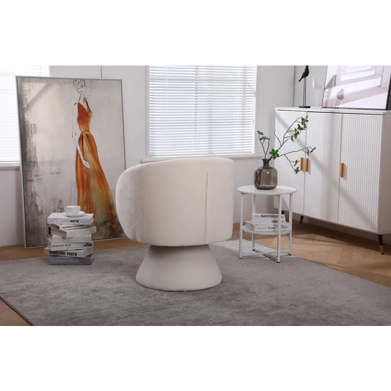 26.4\" Swivel Accent Chair Armchair, Round Barrel Chair In Fabric For Living Room Bedroom - Beige