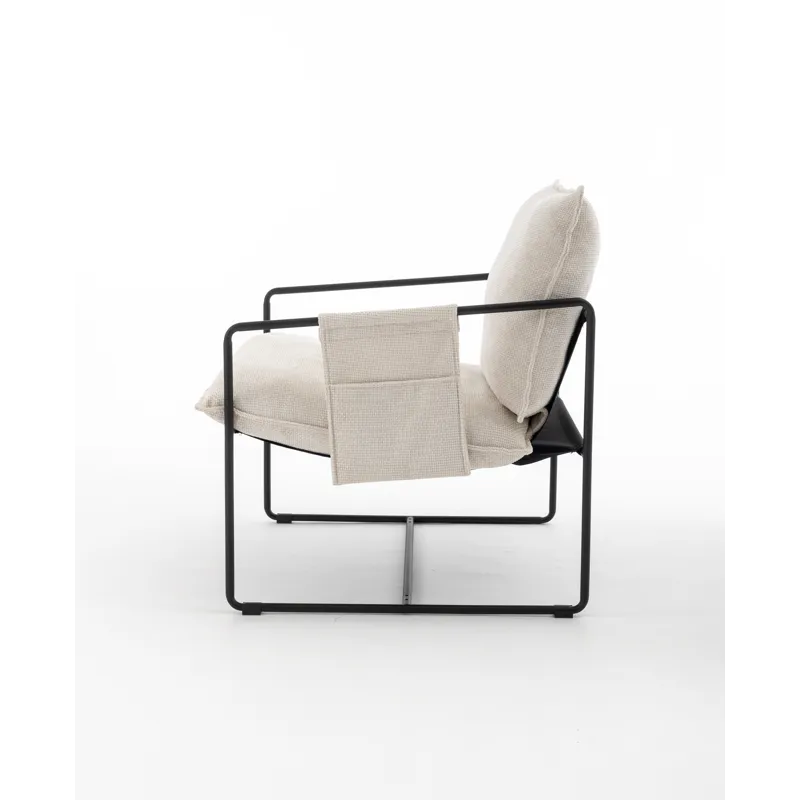 Upholstered Hanging Armchair With Arm Pocket Metal Frame, Crushed Foam Cushions And Skin-Friendly Br