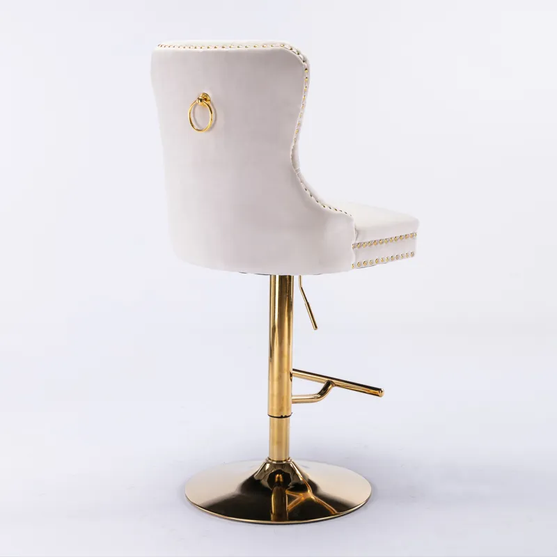 Thick Golden Swivel Velvet Barstools Adjusatble Seat Height From 27-35\", Modern Upholstered Bar Sto