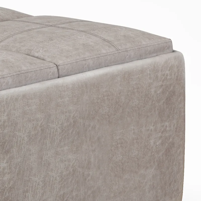 Avalon - Square Coffee Table Storage Ottoman - Distressed Grey Taupe