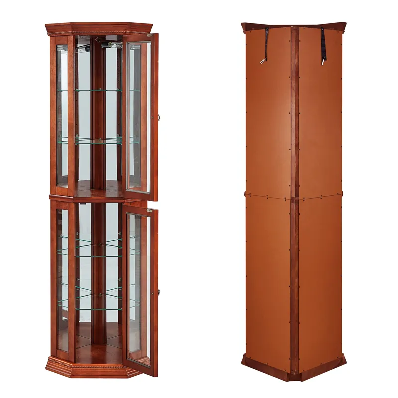 Corner Curio Cabinet With Lights, Adjustable Tempered Glass Shelves, Mirrored Back, Display Cabinet 