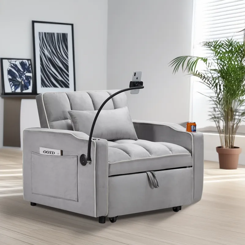 Convertible Sleeper Chair Sofa Bed Adjustable Pull Out Sleeper Chair Bed Multi-Pockets Folding Sofa 
