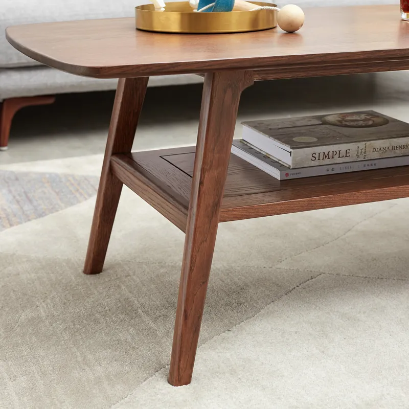 Center Table, Low Table, 100% Solid Oak Wood Top Plate Des, Coffee Table, Study Desk With Storage Sh