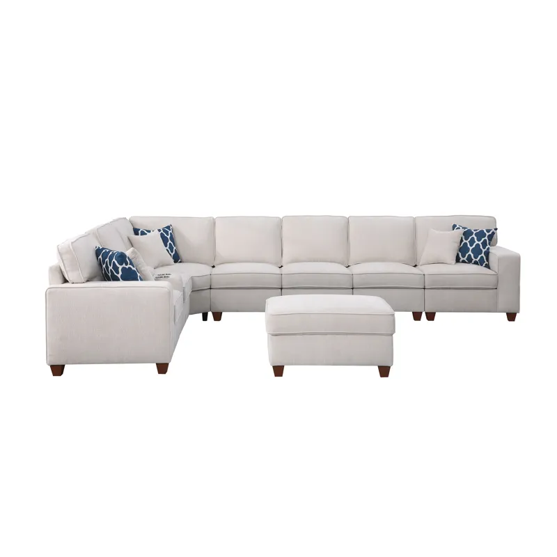 Ted - Sectional Sofa With Ottoman - Beige