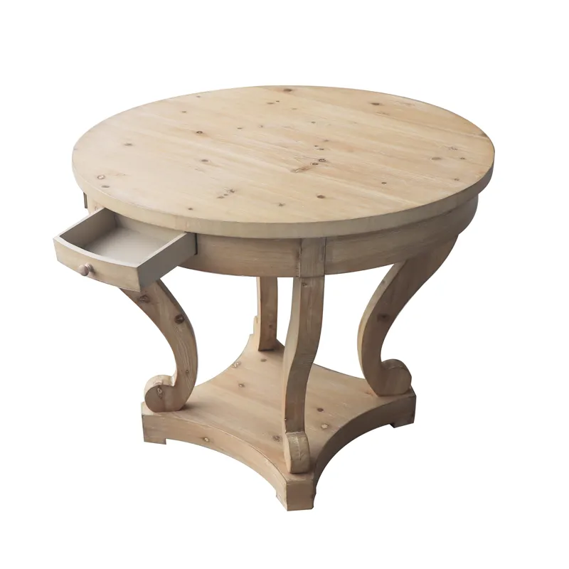 Curved Legs Farmhouse Style Small Size Round Dining Table End Table Side Table Coffee Table For Dine