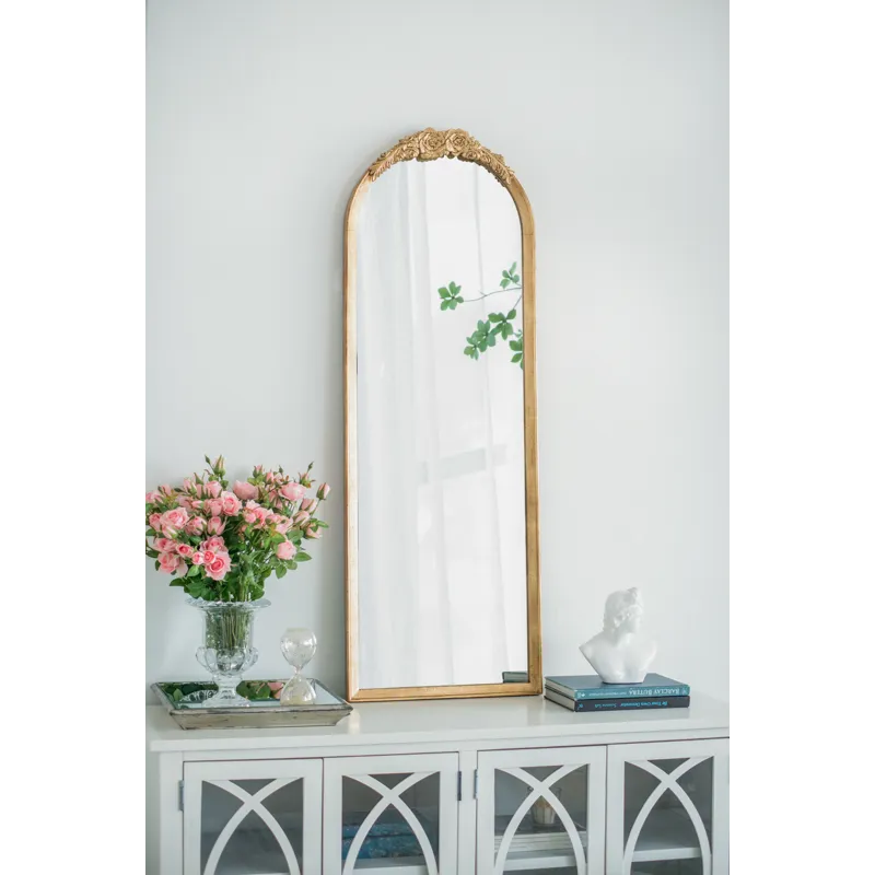 Wood Floor Mirror, Full Body Mirror Dressing Make Up Mirror For Bathroom Bedroom Living Room - Gold