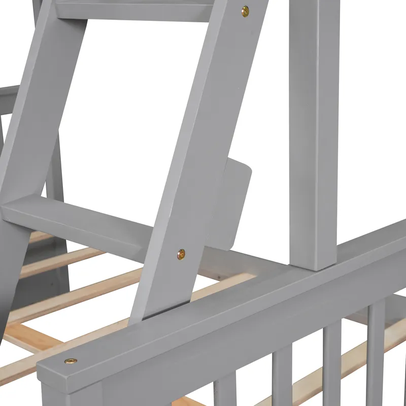 Twin Over Full Bunk Bed With Ladders And Two Storage Drawers - Gray