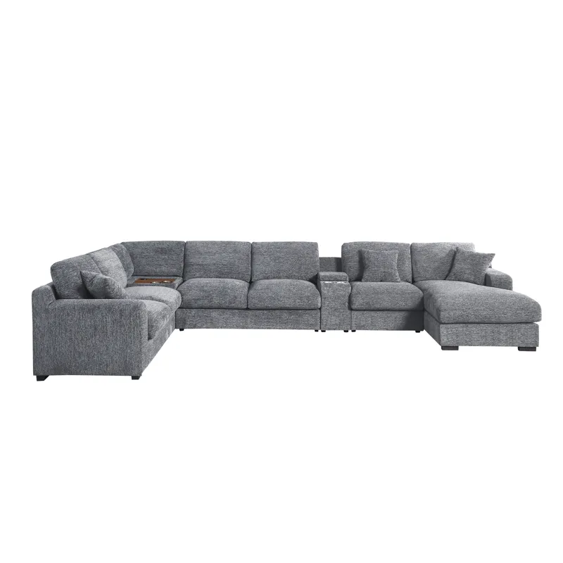 Celine - Chenille Fabric Corner Sectional Sofa With Right-Facing Chaise, Cupholders, And Charging Po