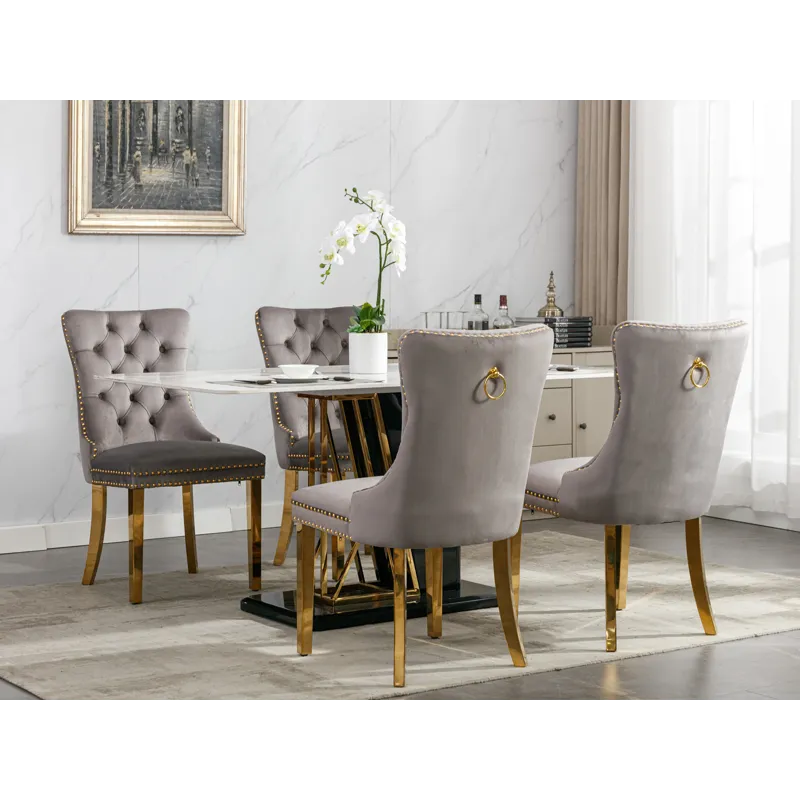 Nikki - Modern, High-End Tufted Solid Wood Contemporary Velvet Upholstered Dining Chair With Golden 