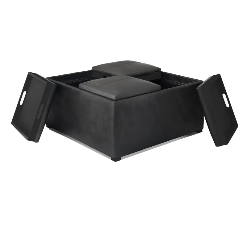 Avalon - Square Coffee Table Storage Ottoman - Distressed Black
