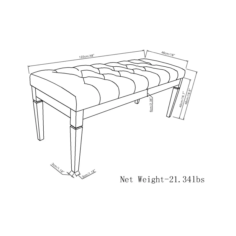 Waverly - Tufted Ottoman Bench - Cloud Grey