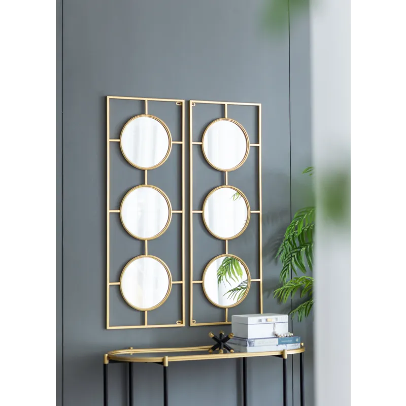 3 Mirror Piece Wall Mirror Rectangular Frame, Home Wall Decor For Bedroom Living Room - Gold