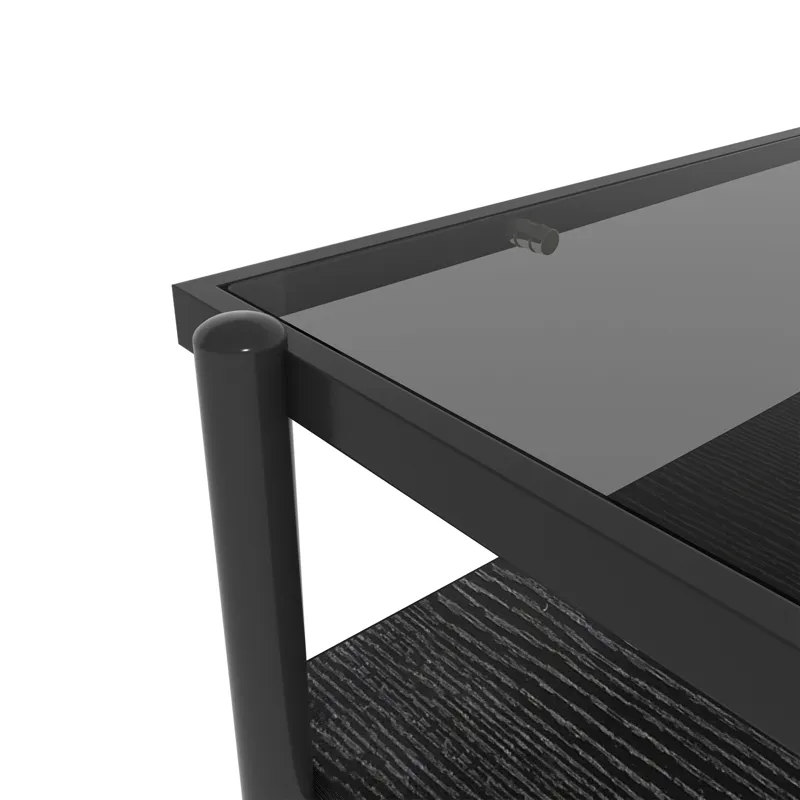 Rectangle Coffee Table With Tempered Glass Top, Modern Table For Living Room - Gray / Black
