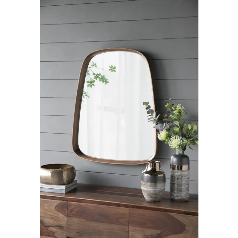 Irrgeular Mirror With Wood Frame, Wall Mirror For Living Room, Bathroom Entryway - Brown
