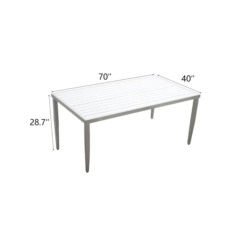 Outdoor Patio Two-Tone Table Top Rectangle Dining Table With Tapered Feet & Umbrella Hole - Matte Wh
