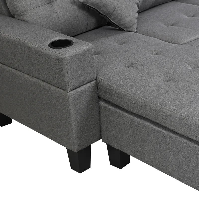 Sectional Sofa Set For Living Room With L Shape Chaise Lounge, Cup Holder And Left Or Right Hand Cha