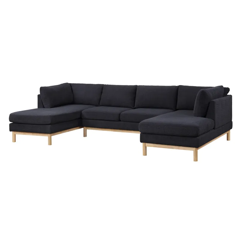 Hallie - Wide Sherpa Double Chaise U-Shape Sectional Sofa - Black