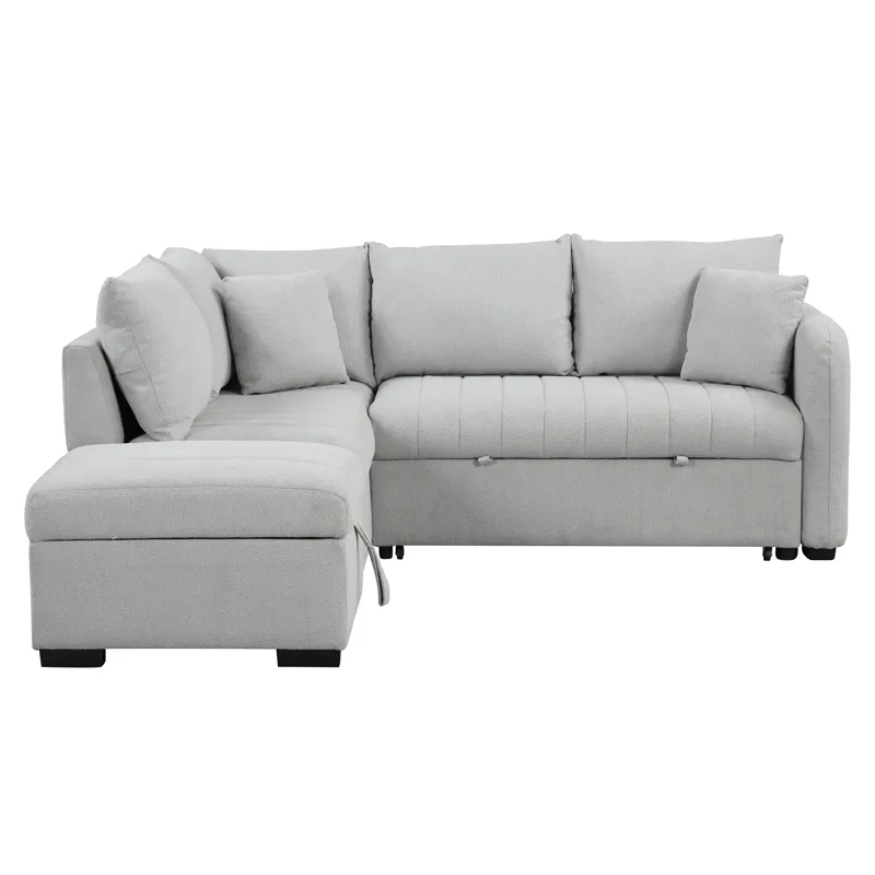 L-Shaped Sectional Pull Out Sofa Bed Sleeper Sofa With Two USB Ports, Two Power Sockets And A Movabl
