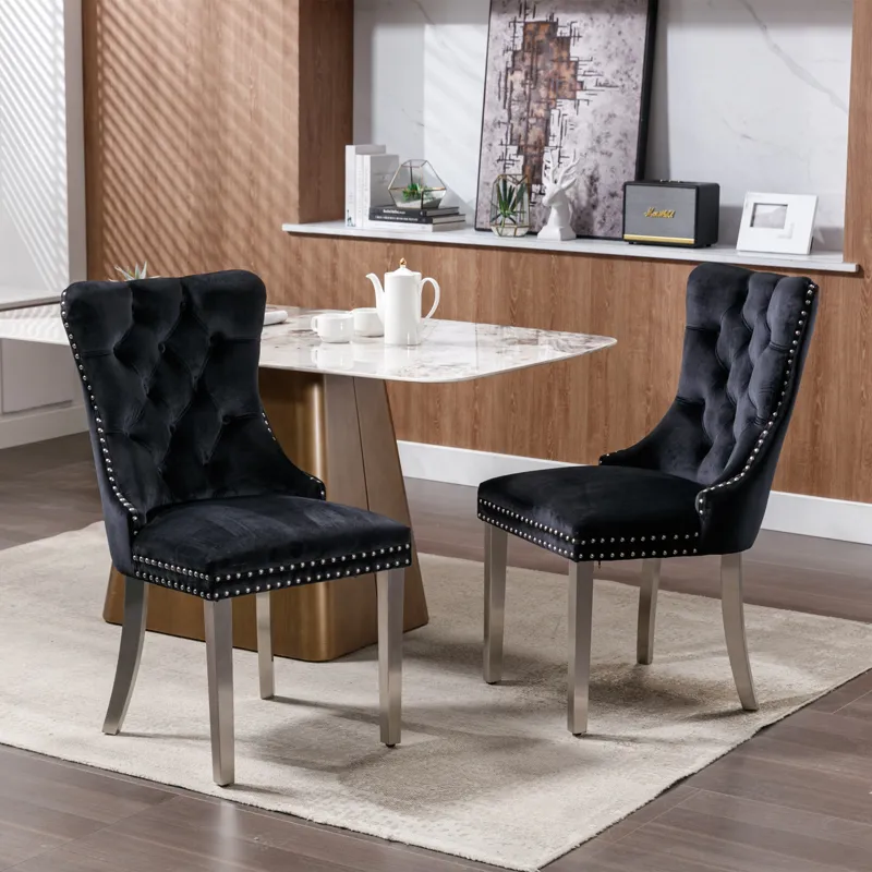 Nikki - Modern, High-End Tufted Solid Wood Contemporary Velvet Upholstered Dining Chair With Chrome 