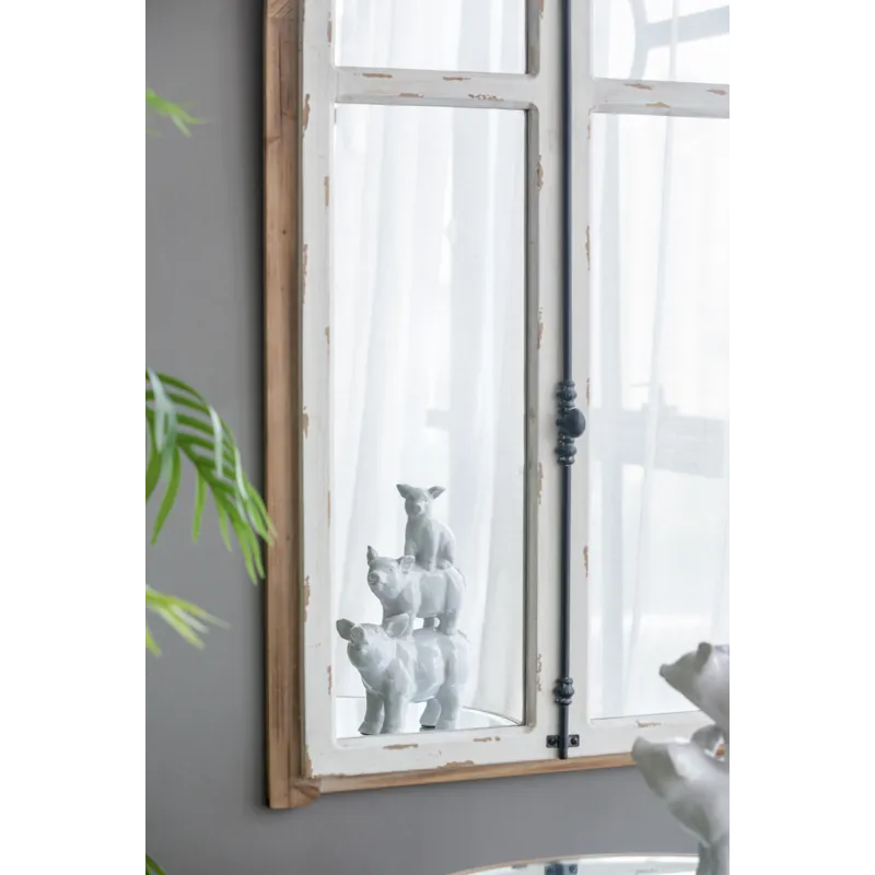 Arch Wood Wall Mirror - Brown Antique White