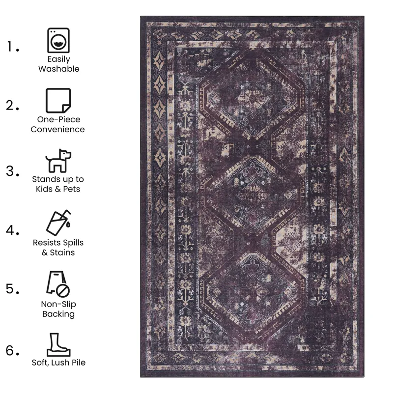 5\' x 8\' Area Rug, Washable Rug, Low-Pile, Non-Slip, Non-Shedding, Foldable, Kid & Pet Friendly Are