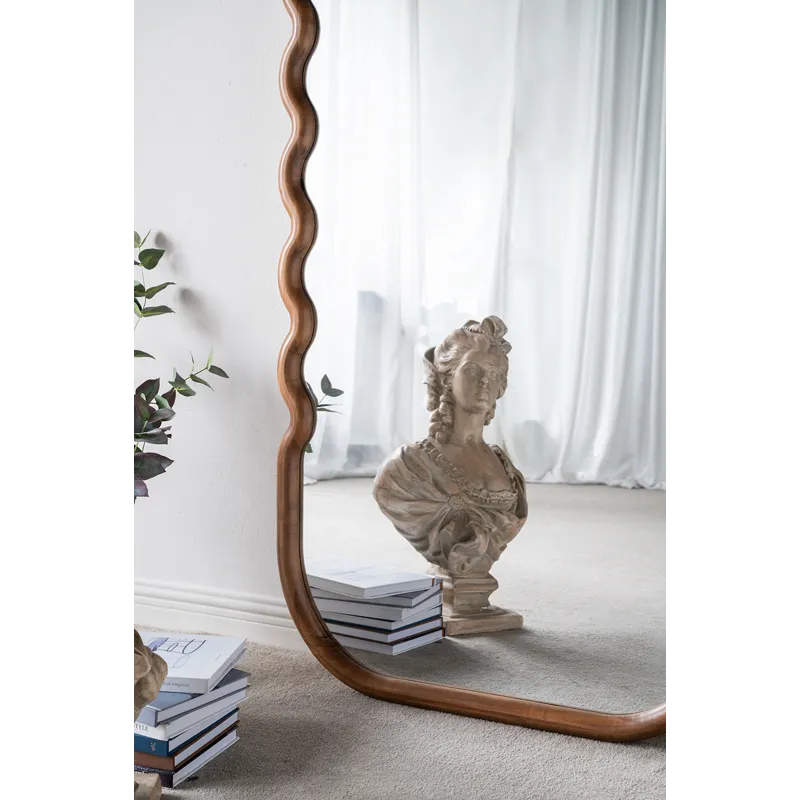 Oversized Wooden Floor Mirror With Unique Frame - Brown