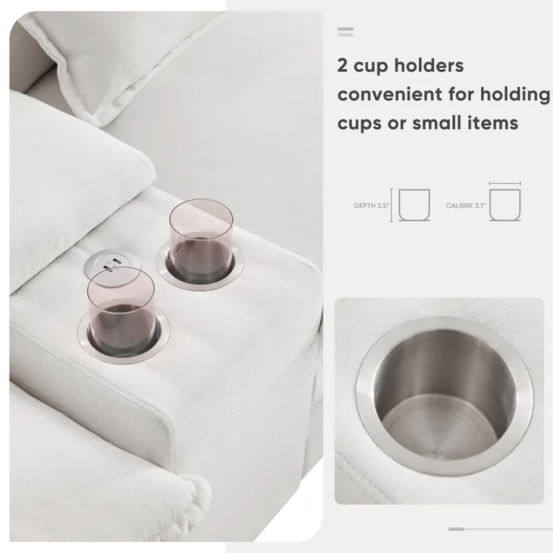 Modern U Shaped Sofa With Console, Cupholders And USB Ports, 6 Seat Upholstered Symmetrical Indoor F