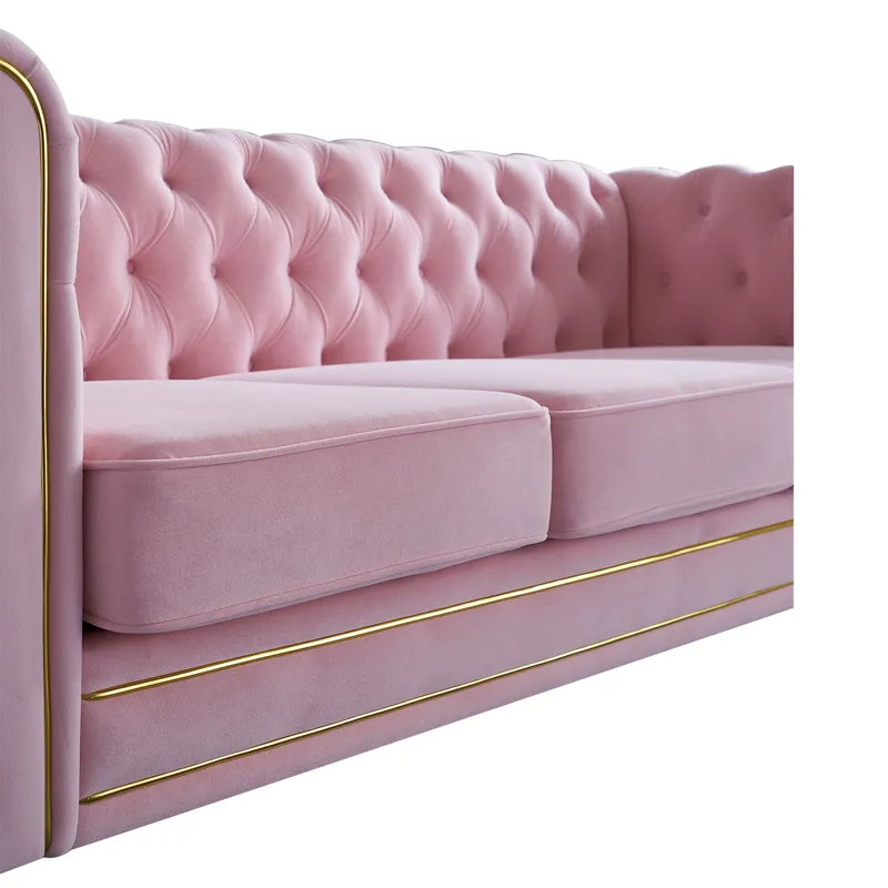 Chesterfield - Velvet Sofa 84.65\" For Living Room - Pink