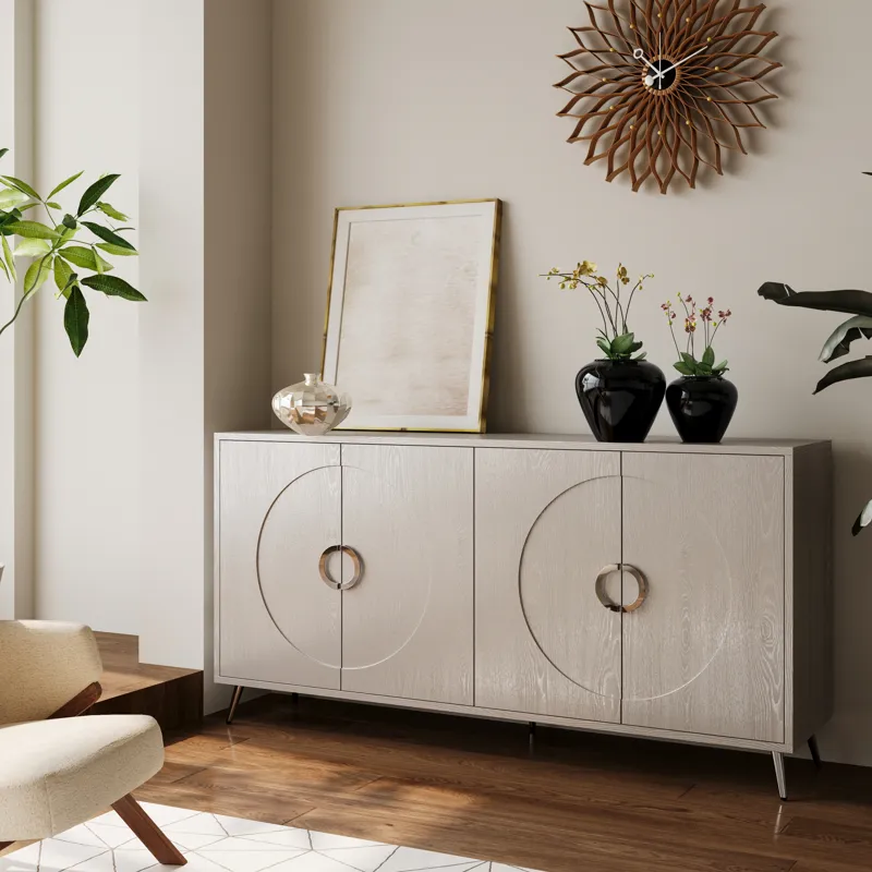 Modern Lacquered 4 Door Wooden Cabinet Sideboard Buffet Server Cabinet Storage Cabinet, For Living R