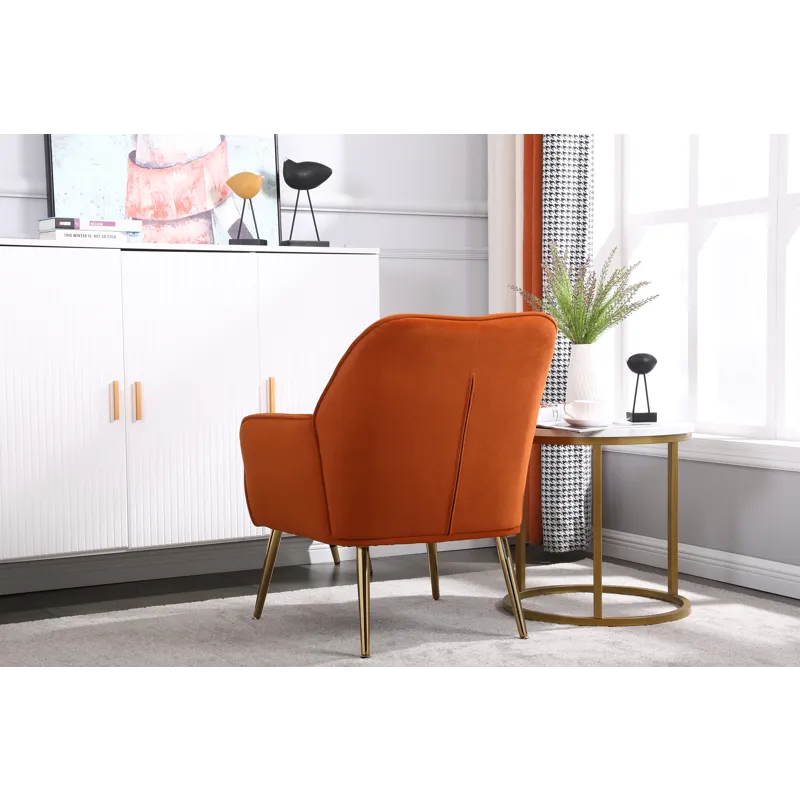 Modern Mid-Century Chair Velvet Sherpa Armchair For Living Room Bedroom Office - Orange