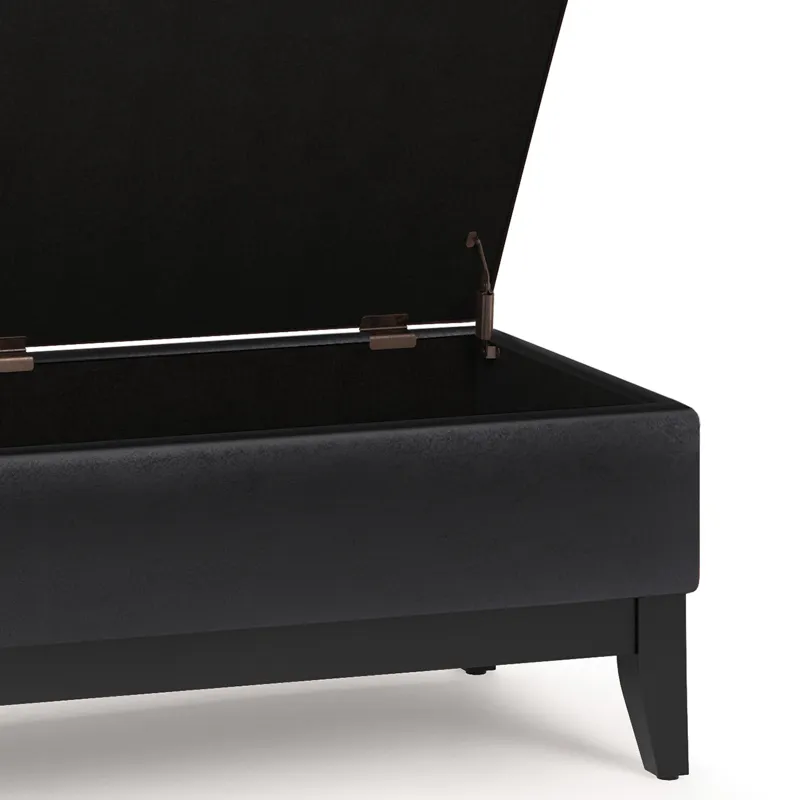 Oregon - Storage Ottoman Bench with Tray - Distressed Black