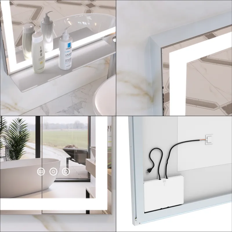 LED Bathroom Vanity Mirror Wall Mounted Adjustable White / Warm / Natural Lights Anti-Fog Touch Swit