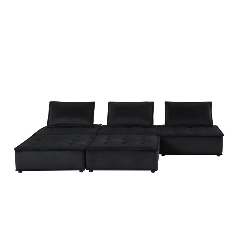 Anna - Velvet 5 Piece Sectional Sofa Ottoman - Midnight