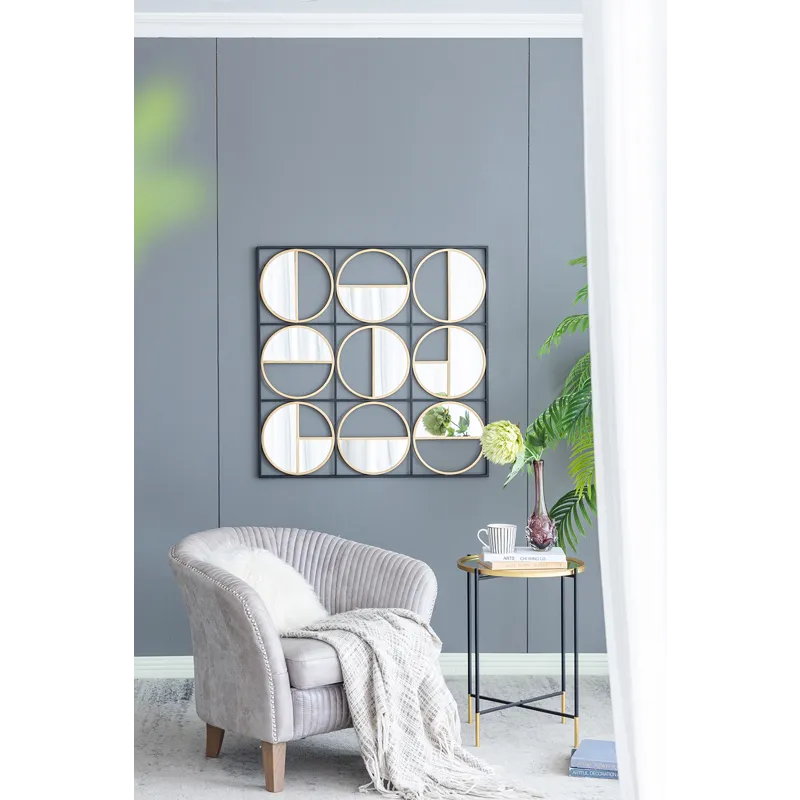 Eclectic Styling Metal Beaded Wall Mirror With Contemporary Design For Bedroom, Liveroom & Entryway 