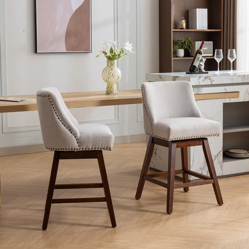 Counter Height Swivel Barstools, Upholstered Bar Stools (Set of 2) - Ivory