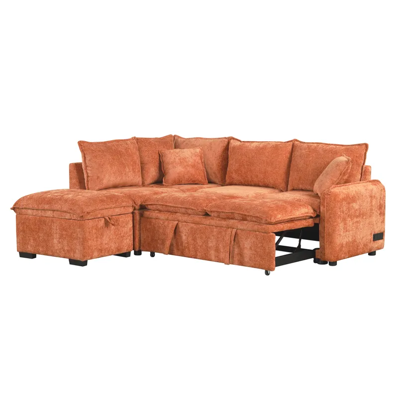 Convertible Sofa Bed Sectional Sofa Sleeper L-Shaped Sofa With A Storage Ottoman, Two Pillows, Two P