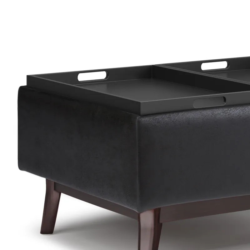 Owen - Tray Top Small Coffee Table Storage Ottoman - Distressed Black