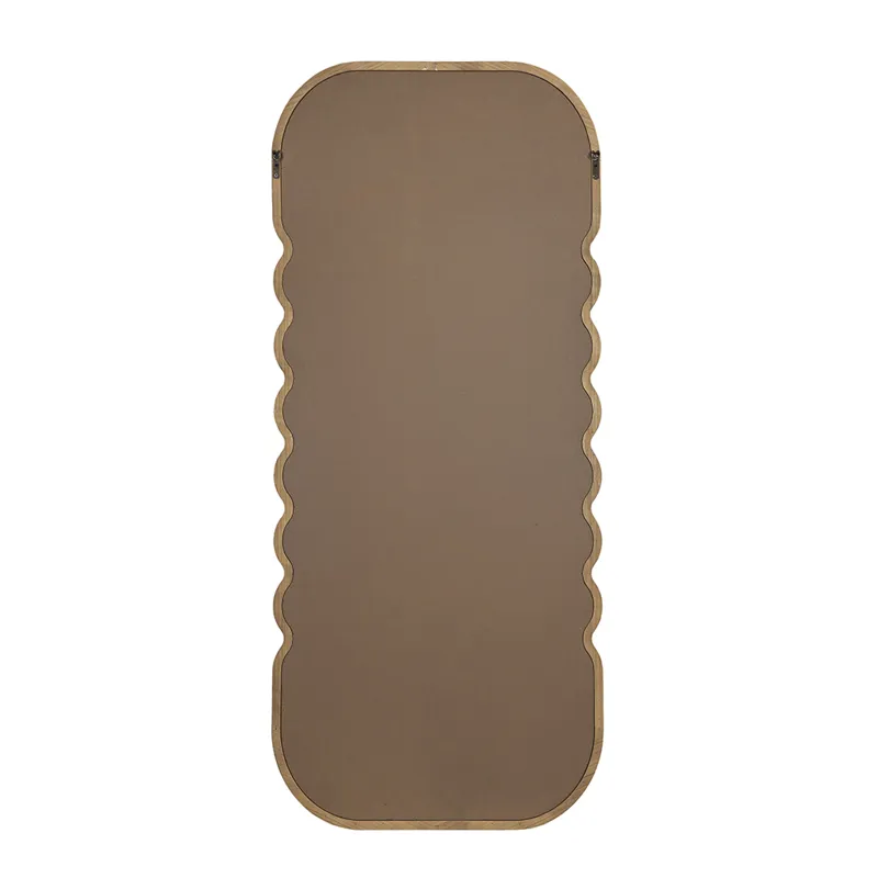 Oversized Wooden Floor Mirror With Unique Frame - Brown