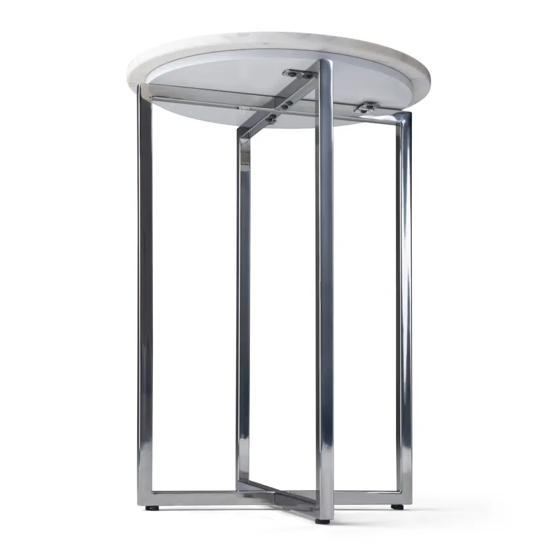 Marsden - Side Table with Polished Stainless Steel Base - White / Silver