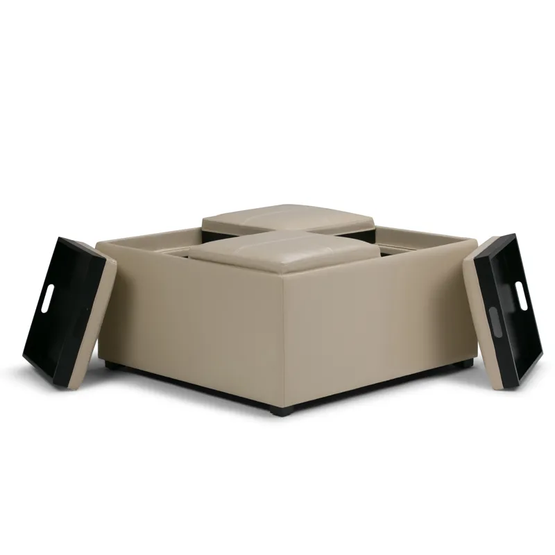 Avalon - Square Coffee Table Storage Ottoman - Satin Cream