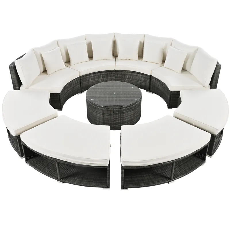 Outdoor Patio Furniture Luxury Circular Sofa Set Rattan Wicker Sectional Sofa Lounge Set With Temper